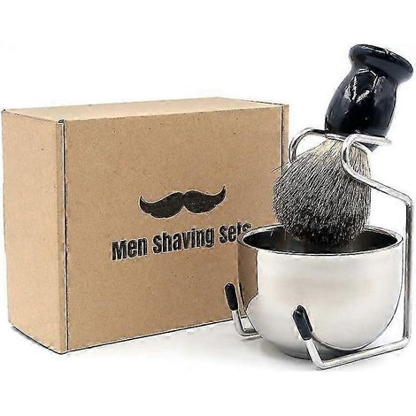 Herren-Rasierset aus Acryl und Edelstahl. Enthält eine Bartbürste, eine Seifenschale, einen Edelstahlständer und ein Haarpflegeset. Bürste nicht enthalten. (1/5)
