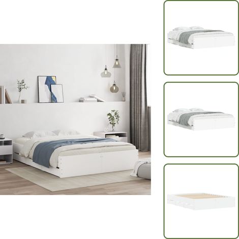 The Living Store Cadre de lit avec tiroirs sans matelas blanc 150x200 cm - Cadre De Lit - Lit Double - Tiroir Intégré - Lit Design - Meuble De Chambre