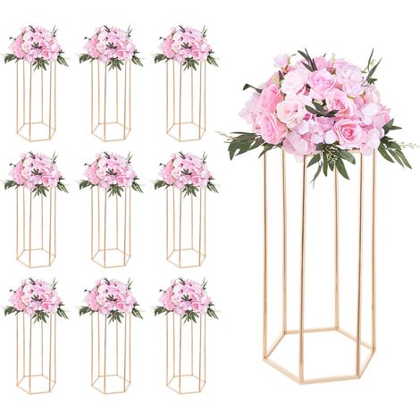Mophorn Hochzeitsblumenständer 290x250x600 mm, 10er-Set Blumenhocker mit Acrylplatte & sechseckigen Beinen, Pflanzenständer für Feiern, Partys, Geburtstage, Zuhause und Tischdekoration