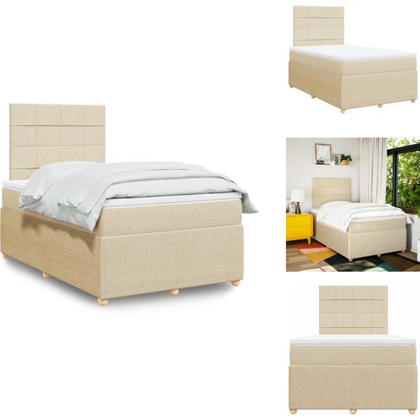 Sommier à lattes de lit avec matelas crème 120x190 cm tissu - Sommier À Lattes De Lit - Sommiers À Lattes De Lit - Lit - Meuble De Chambre À Coucher (1/5)