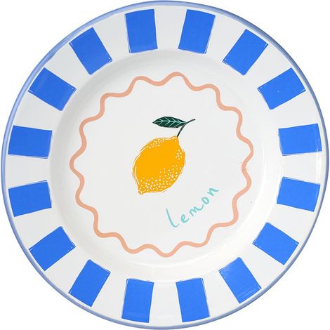 Assiette Émaillée Artisanale 25cm Motif Citron - Résistante pour Repas Extérieur et Pique-nique, Vaisselle d'Été (1/5)
