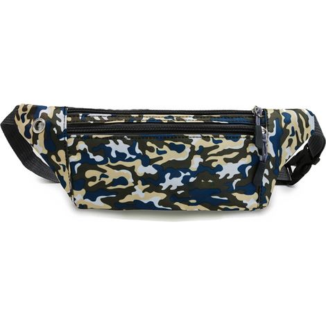 Sac De Ceinture Sport - Nylon Résistant - Compartiments Zippés - Prise Casque Intégrée - Bandoulière Réglable - Camouflage - 1 Pièce (1/5)