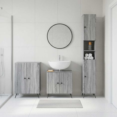vidaXL 3 Piece Bathroom Cabinet Set BREDA Grey Sonoma Engineered Wood (1/5)