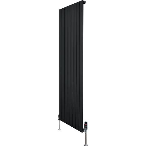 Flat Single Column Radiator & Valves – 1600mm x 560mm – Black (1/5)