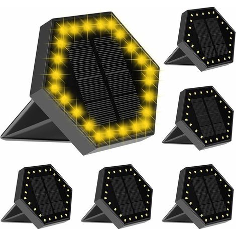 Lampe Solaire Exterieur, Lumière Solaire Jardin IP68 Étanche, 24 LEDs Spots Encastrable Éclairage pour Chemins Décoration Terrasse Pelouse Escaliers, 6 Pièces (Blanc chaud) (1/5)