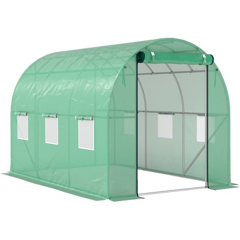 Serre tunnel en film plastique verte 3 x 2 x 2 m avec 6 fenêtres et porte roulante (1/5)