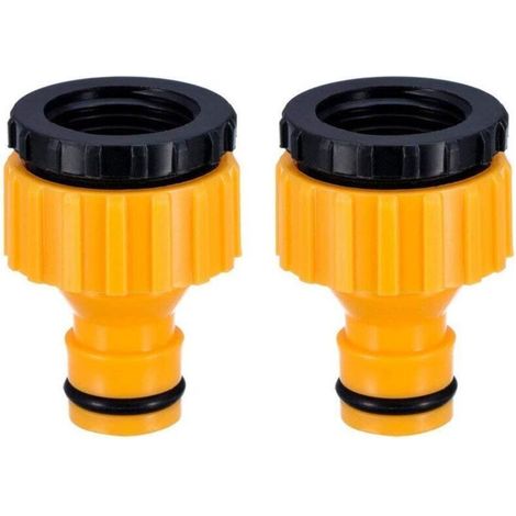 Wasserhahnadapter, 2er-Set, Kunststoff, 2-in-1 BSP 3/4 und 1/2 Zoll Gewindeanschlüsse für Gartenwasserhähne, Gewindeanschlüsse für Wasserhähne (gelb und schwarz). (1/5)