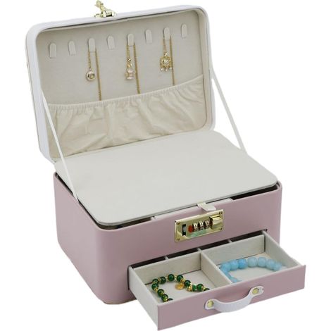 Boîte à bijoux verrouillable pour enfants , en cuir PU Présentoir et rangement femmes filles , petit (1/5)