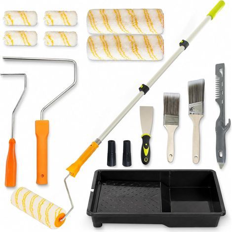 Set di 15 rulli per pittura con manici estensibili da 22,9 cm, pennelli e vassoi per pareti, soffitti, fai da te, pittura, strumenti per la decorazione d'interni. (1/5)