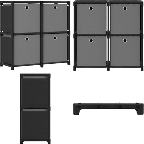 Étagère à 4 cubes avec boîtes Noir 69x30x72,5 cm Tissu - Bibliothèque - Étagère - Meuble De Rangement - Organisation Intérieur - Design Moderne - Home & Living