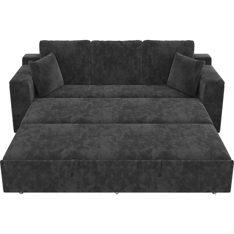 3-Sitzer 3-in-1 Schlafsofa aus grauem Chenille, Metallgestell, Stauraum, USB-C (1/5)