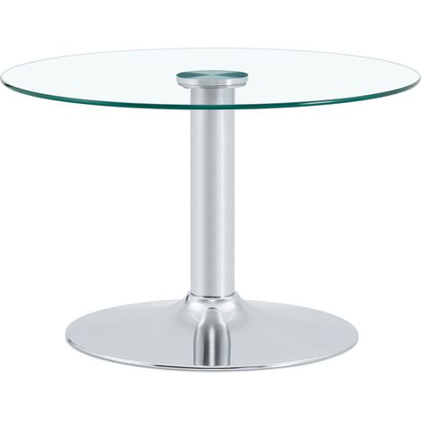 Table basse ronde 70x70x45 cm en verre et métal argenté, plateau résistant, pour salon – MEUBLIV (1/5)