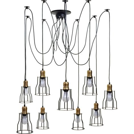 Suspension lampe suspendue lustre hauteur réglable en métal industriel noir abat-jour cage 9x 040004044 (1/5)