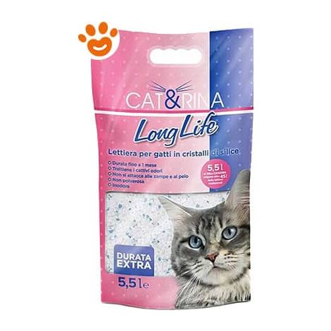 Long Life lettiera per gatti in cristalli di silice inodore 5,5 lt