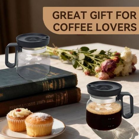Mug en Verre 473 ml Style Cafetière Portable avec Couvercle Anti-Fuite et Poignée pour Café Thé Chocolat Chaud (1/4)