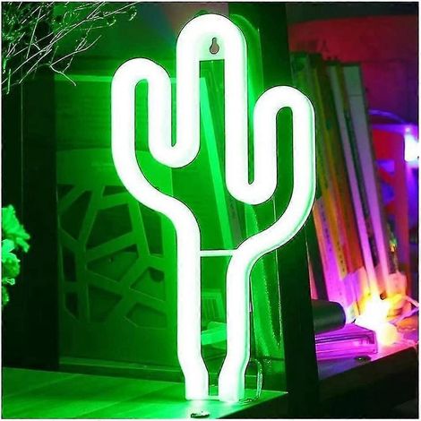 Enseigne lumineuse néon cactus LED, lampe murale décorative pour chambre, alimentée par batterie USB. (1/5)