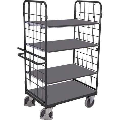 VARIOfit Etagenwagen, hoch mit Totmannbremse, seitlich vergittert und 3 Ladeflächen 1000x700mm RAL 7016 Anthrazitgrau