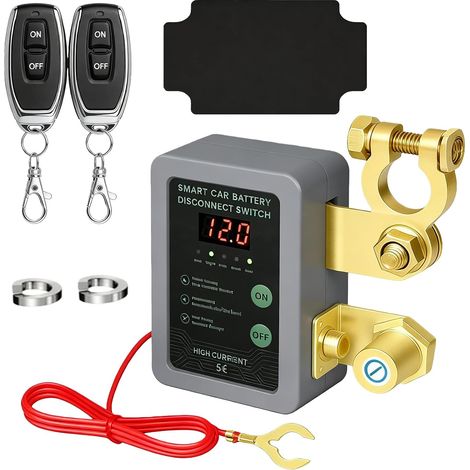 Interrupteur de coupure de batterie sans fil 12 V 240 A avec indicateur de tension LED - Télécommande - Arrêt automatique - Pour camping-car, ATV, camion, bateau (gris) (1/5)