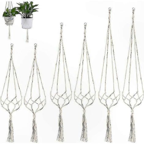 Set mit 6 robusten Makramee-Hängehalterungen aus Baumwolle - Pflanztopfhalter für drinnen und draußen, für Grünpflanzen, Terrasse, Balkon und Gartendekoration. (1/5)