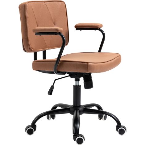 Drehbarer Bürostuhl mit Rollen, höhenverstellbar mit Neigefunktion, 360°-Drehung, neigbar, Schaumstoffpolsterung, braun, 61 x 58 x 82–91 cm (1/5)