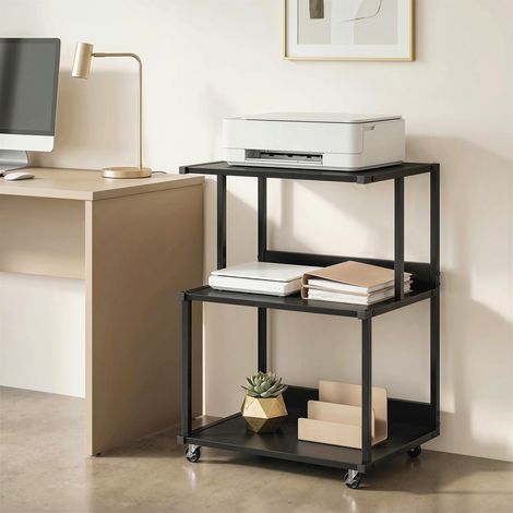 Soporte para impresora de 3 niveles con ruedas, mesa de oficina industrial de metal, color negro.