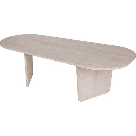 Couchtisch "Ovalis" aus Holz – 130 x 65 x 40 cm – Travertin