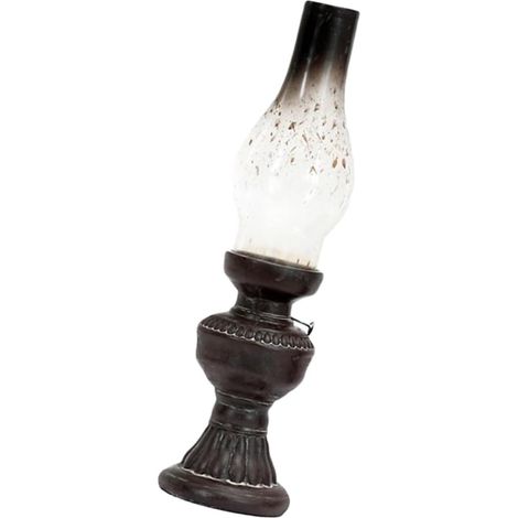 Lampe à Pétrole Facile à Utiliser en Résine et Verre Vintage Noire -Jour Amovible, Bougeoir Rétro pour Décoration de Bureau ou Salon (1/5)
