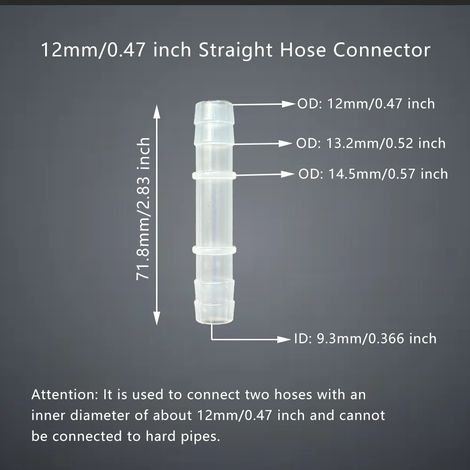(5 pièces droites de 12 mm) Raccord de réparation de tuyau droit, rallonge de joint traversant, raccord en plastique de diamètre égal, 5 pièces, 1 pièce, irrigation de jardin de laboratoire (1/5)