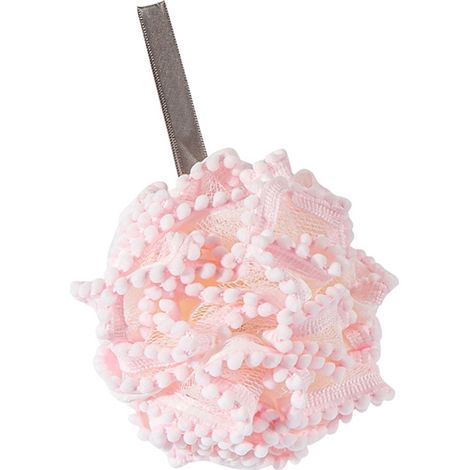 Eponge de douche en mesh polyester PE exfoliante douce mousse abondante ballon toilettes 11cm pour homme femme rose (1/5)