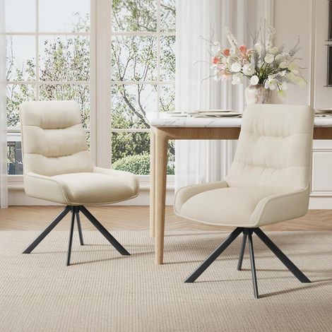 Drehstuhl Esszimmer 2er Set, 360° drehbar, Chenille, hohe Rückenlehne, beige (1/5)