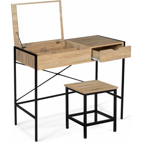Schminktisch LUIS Klappspiegel mit Hocker Industriedesign (1/5)