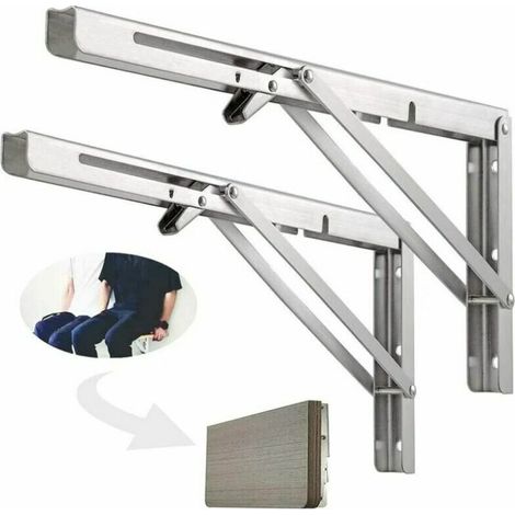 Étagère Murale Pliante de 500 mm, Support de Pliant en Acier inoxydable 304 pour établi, Équerre pliante Support, Equerre pour Etagere Murale(2 Pièces), Argenté (1/5)