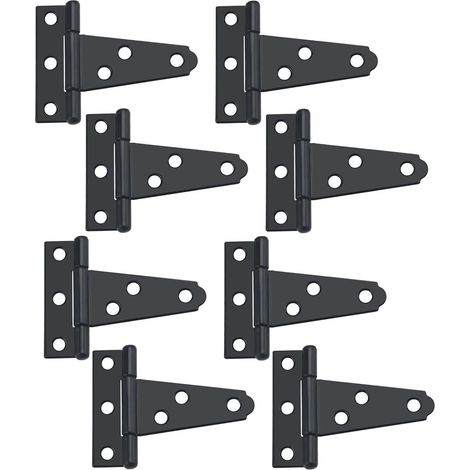 Lot de 8 charnières de Porte Noires en T - Charnières de Porte en métal - Charnières de Porte pour Portes de Hangar, Porte de Grange, Porte de Jardin, Porte de Hangar, avec 48 vis M3.5 (1/5)