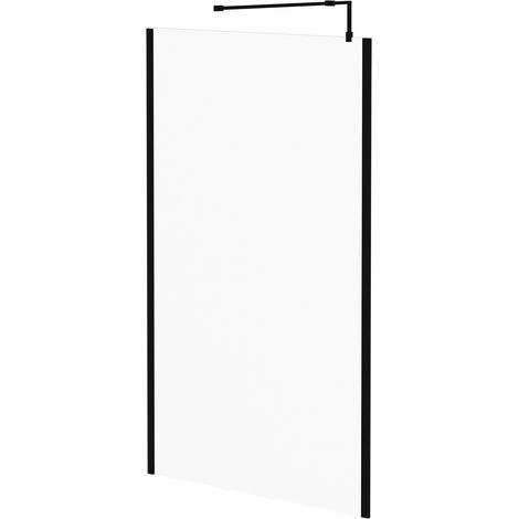 Colore 8mm Clear Glass Matt Black 1850mm x 1200mm Walk In Shower Screen including Wall Channel with End Profile and Support Bar (1/5)
