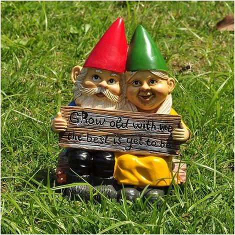 Zwei Gartenzwerge aus Kunstharz, ein Liebespaar, zur Dekoration im Innen- und Außenbereich, Thema Freundschaft und Liebe, für Garten, Balkon und Wohnzimmer (1/5)