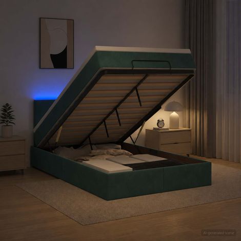 vidaXL Lit coffre avec matelas et LED Vert foncé 120 x 200 cm Velours (1/5)