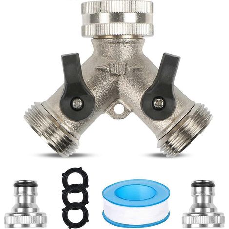 Distributeur en Y à 2 voies, robinet double pour machine à laver, adaptateur de tuyau d'arrosage en laiton 3/4" avec adaptateur de robinet pour machine à laver (1/5)