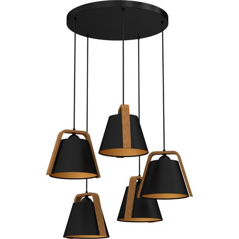 Suspension noire ronde 5 abat-jour bois Norko E27 Luminex