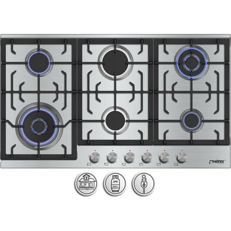 Phönix PS-906L Gaskochfeld 6 flammig Edelstahl 90cm Propan / Erdgas, H