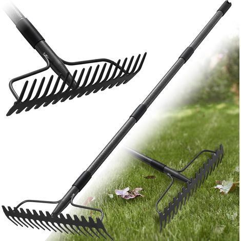 Râteau de jardin 150 cm - Râteau en métal robuste avec manche et 17 dents pour gazon, feuilles (1/5)