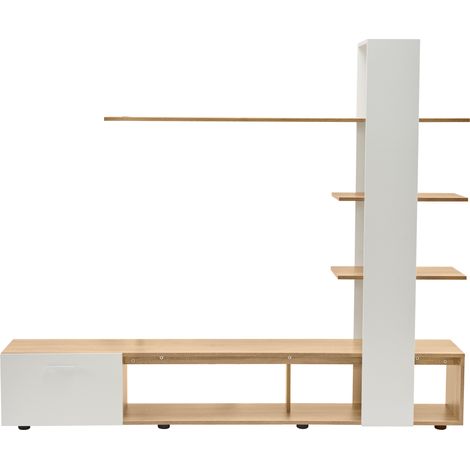 Parete attrezzata TV da soggiorno 180 x 33,5 x 151,5 cm bianco e legno con ripiani e anta MODENUIT (1/5)