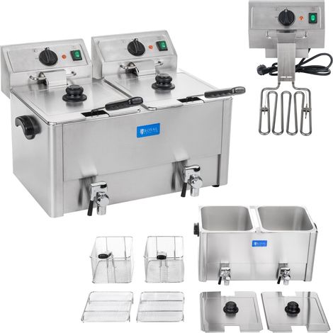 Freidora eléctrica doble con grifos de drenaje y termostato EGO 2x8L