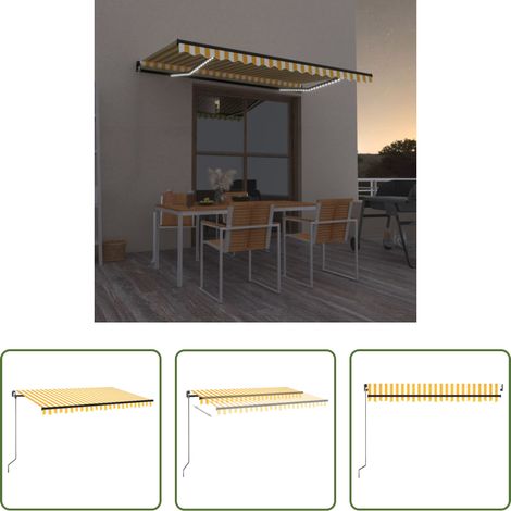 Sonnenschutz -  Markise Manuell Einziehbar mit LED 450x350 cm Gelb und Weiß (1/5)