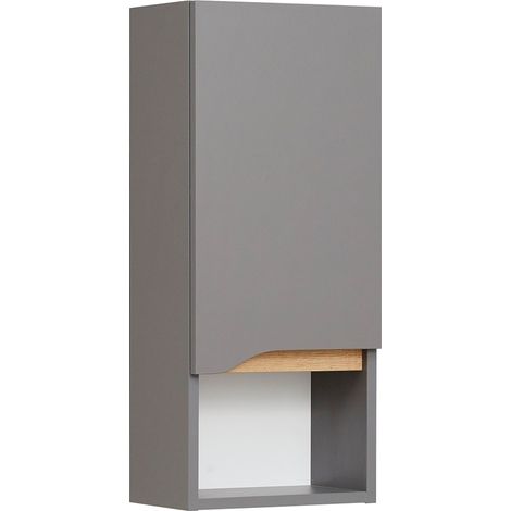 Bad Hängeschrank QENA-66 in Quarzgrau Matt Touch mit Riviera Eiche quer Nb., B/H/T ca. 30/70/20 cm (1/4)