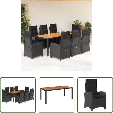 vidaXL Gartenstuhl -  9-tlg. Garten-Essgruppe mit Kissen Schwarz Poly Rattan (1/5)