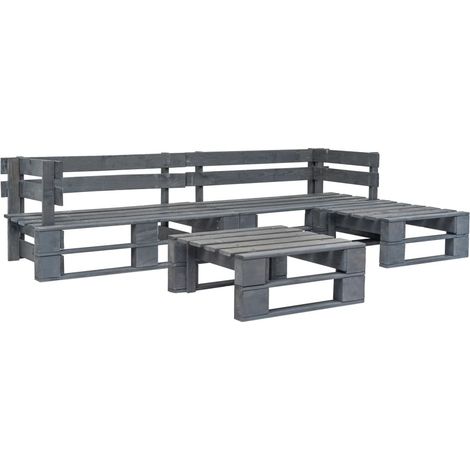 Salon de jardin palette 4 pcs Bois Gris 2 (1/3)