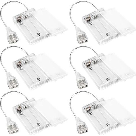 Lot de 6 batteries USB 5V portables avec couvercle pour lampes LED, 3 piles AA incluses. (1/5)