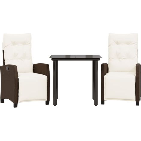 Set comedor de jardín 3 piezas y cojines ratán sintético marrón vidaXL (1/5)