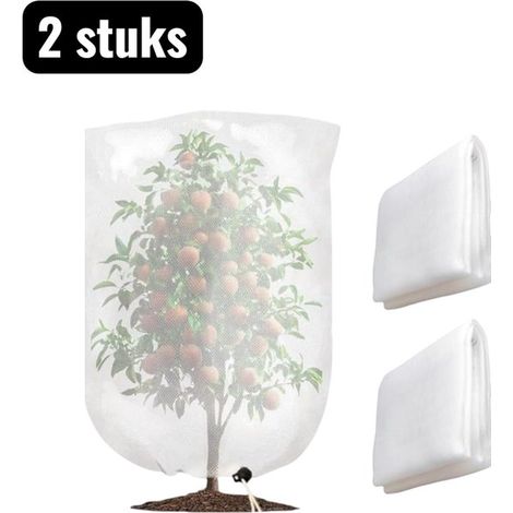 Lot de 2 Filets à insectes - Sacs en filet pour Plantes - Filet de protection respirant pour légumes et fruits - Filets de protection réutilisables pour serre et potager - Fermeture à cordon - Wit (1/5)