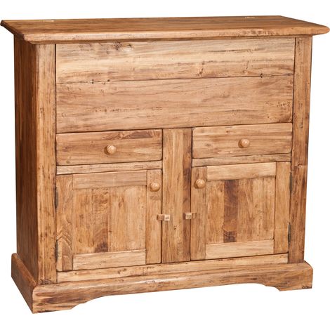 Biscottini – Huche à pain en bois massif de tilleul – Finition naturelle – Dimensions L115 x PR48 x H102 cm – Compartiment basculant et tiroirs - L115xPR48xH102